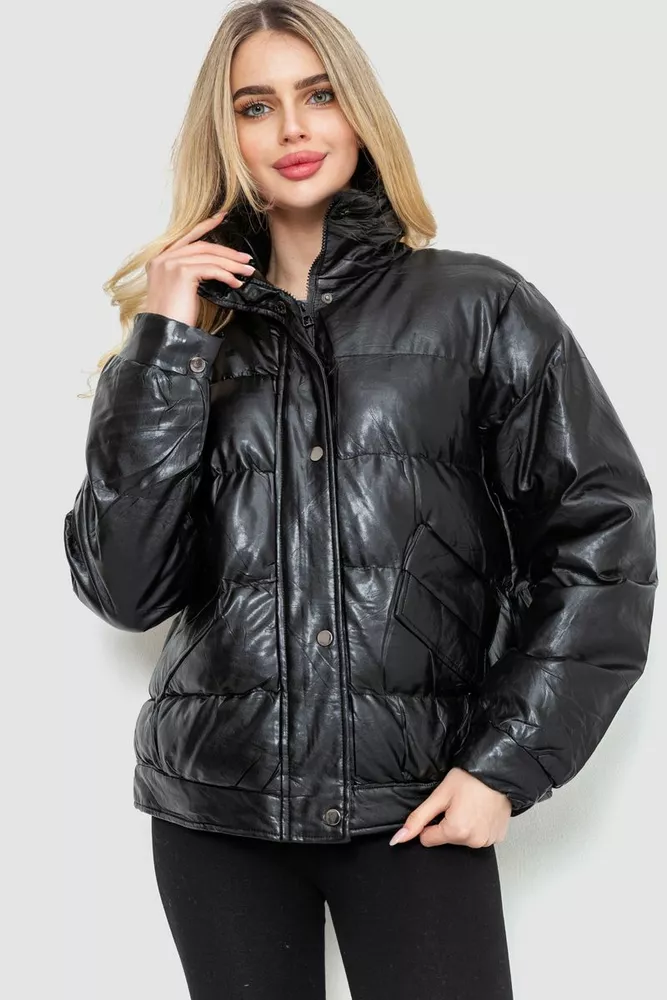 Купити Куртка жіноча демісезонна екошкіра  -уцінка, колір чорний, 243R205-U - Фото №1