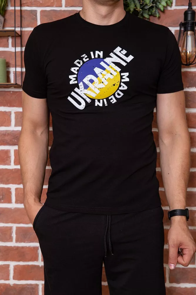 Купити Чоловіча футболка з патріотичним принтом, колір Чорний, 155R002 оптом - Фото №1