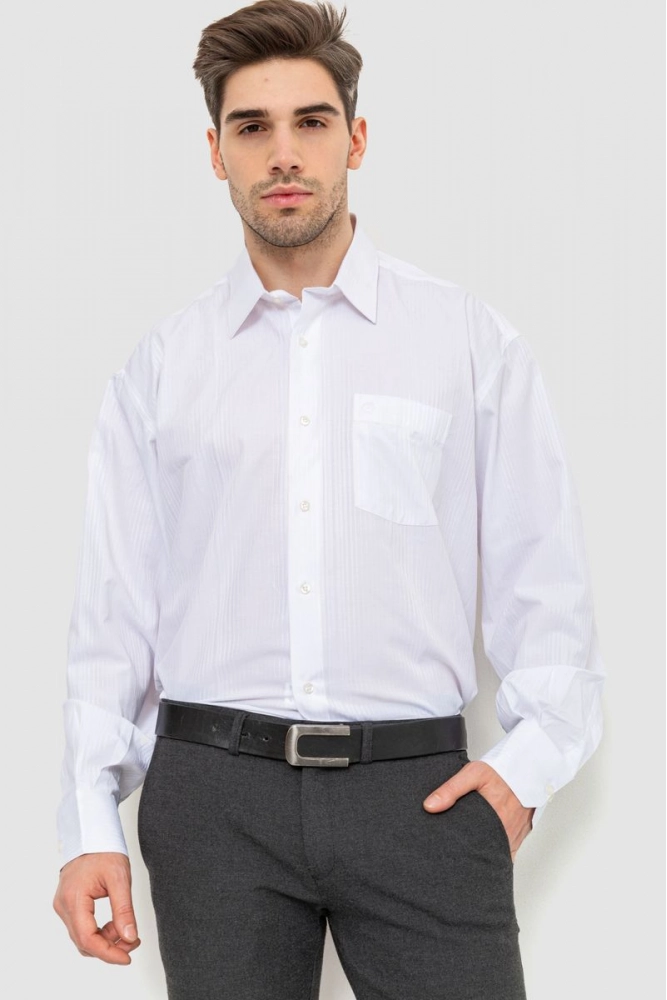 Купити Рубашка мужская классическая в полоску  -уцінка, колір білий, 201R102-U - Фото №1