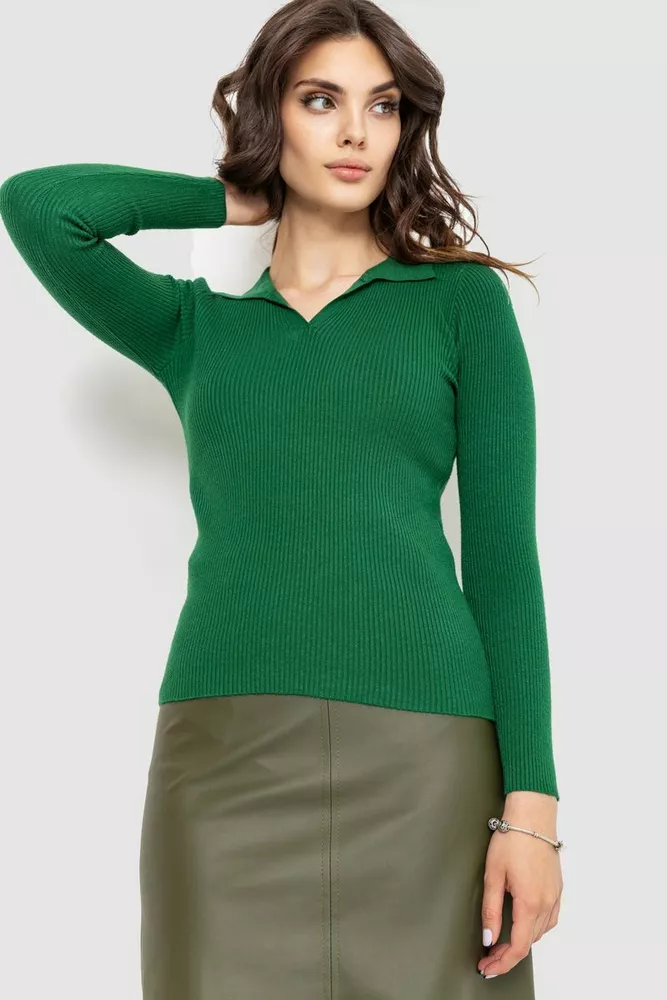 Купить Кофта женская в рубчик, цвет зеленый, 204R015 - Фото №1