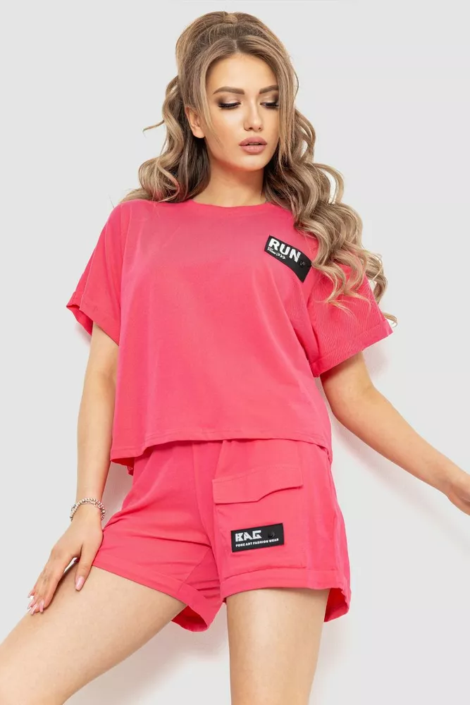 Купить Костюм женский повседневный футболка+шорты, цвет розовый, 198R127 - Фото №1