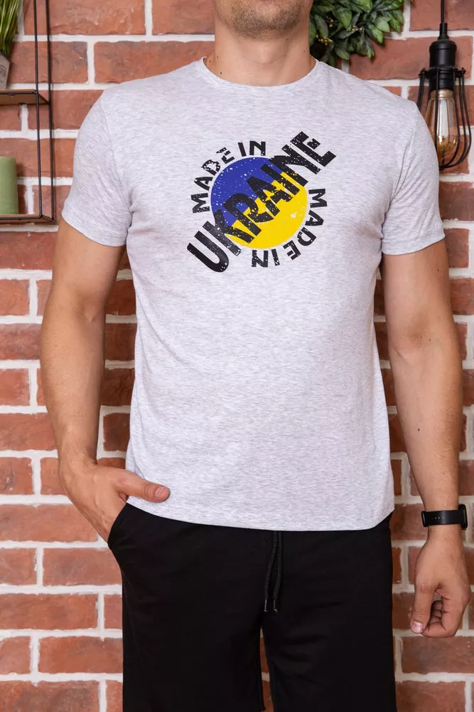 Купить Мужская футболка с патриотическим принтом, цвет Светло-серый, 155R002 - Фото №1