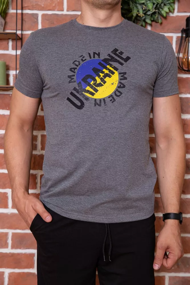 Купити Чоловіча футболка з патріотичним принтом, колір Сірий, 155R002 - Фото №1