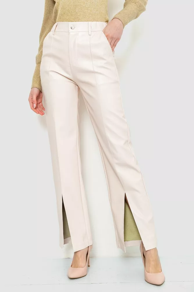 Купити Штани жіночі з екошкіри, колір кремовий, 186R5986 - Фото №1