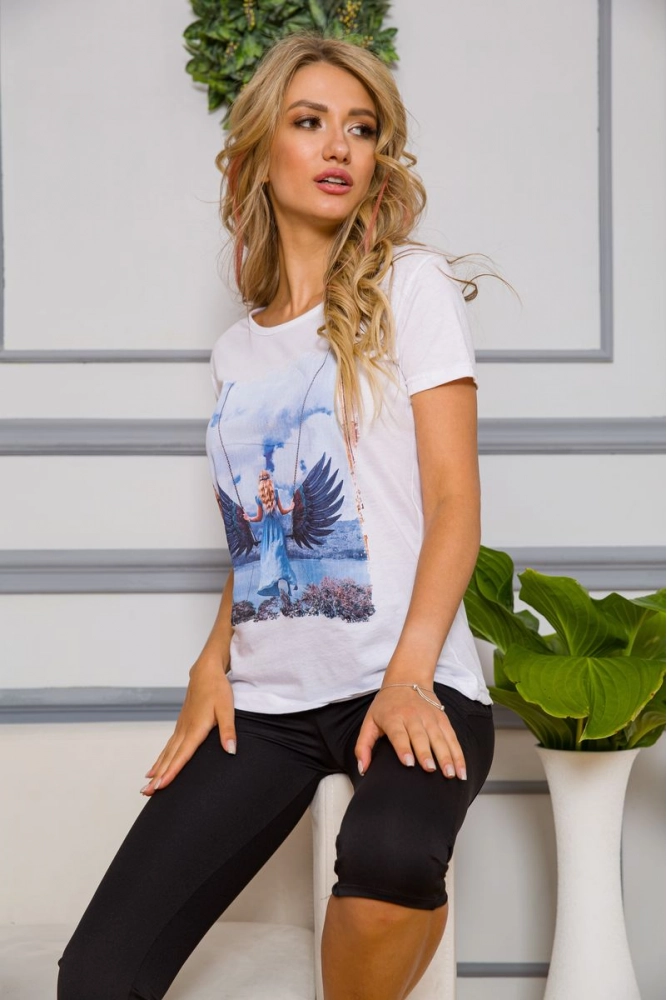 Купити Жіноча футболка з принтом 100% бавовна колір Білий 167R01696 оптом - Фото №1