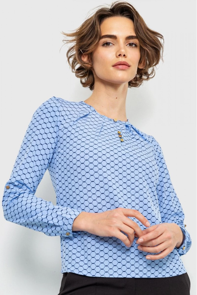 Купити Блуза з принтом, колір блакитний, 230R1122-4 оптом - Фото №1