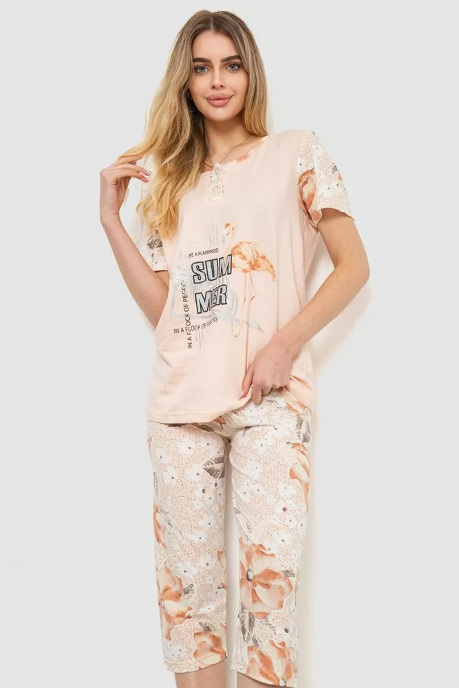Купити Жіноча піжама з принтом, колір персиковий, 219R115 оптом - Фото №1