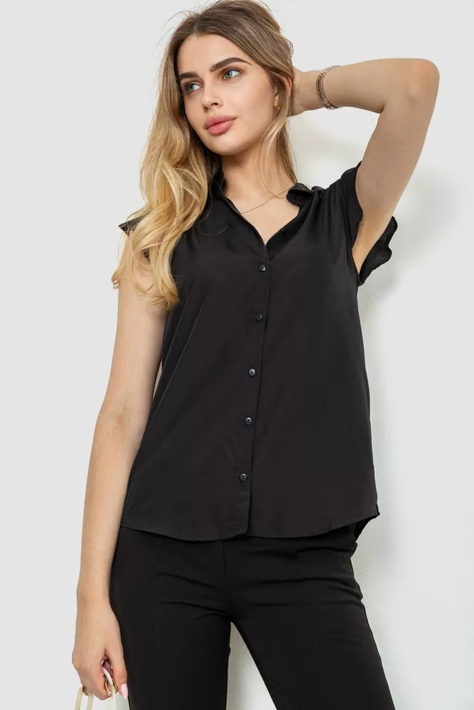Купити Блуза однотонна, колір чорний, 244R192 - Фото №1