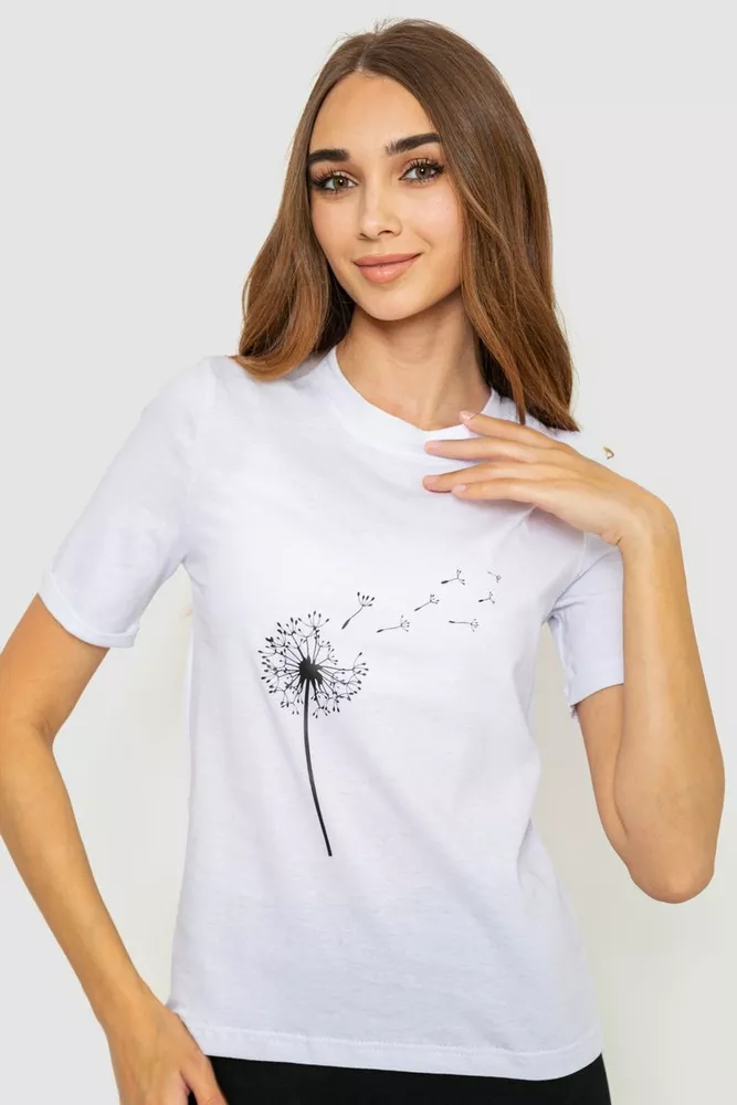 Купити Жіноча футболка з принтом, колір білий, 241R124 - Фото №1