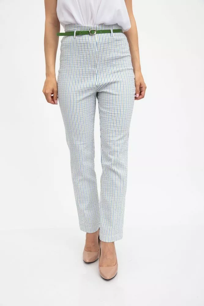 Купить Прямые женские брюки в полоску, цвет Белый, 117R5002 - Фото №1