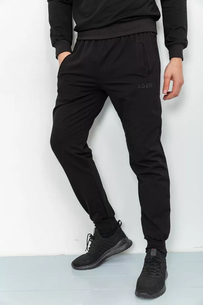 Купить Спорт штаны мужские двухнитка, цвет черный, 223R006 - Фото №1