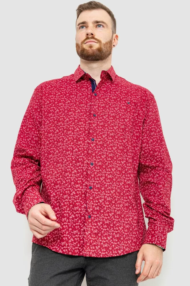 Купить Рубашка мужская с принтом, цвет бордовый, 214R7362 - Фото №1