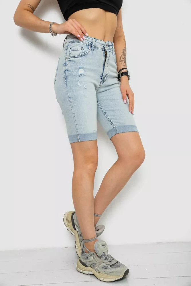 Купити Шорти джинсові жіночі, колір блакитний, 182R1699 - Фото №3