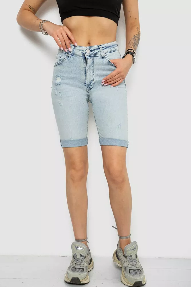 Купити Шорти джинсові жіночі, колір блакитний, 182R1699 - Фото №1