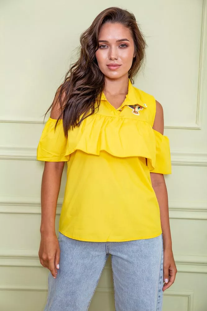 Купить Нарядная блуза с рюшей, желтого цвета, 172R23-1 оптом - Фото №1