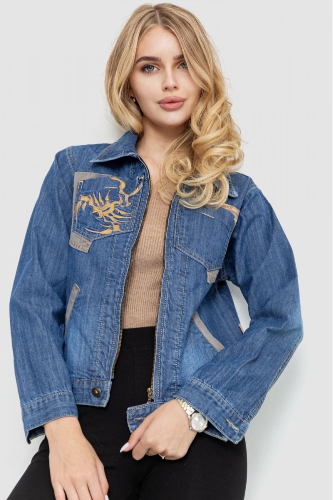 Купити Джинсова куртка жіноча на блискавці, колір синій, 201R615 - Фото №1