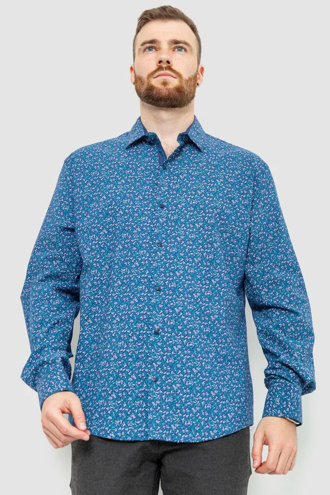Купить Рубашка мужская с принтом, цвет синий, 214R7362 - Фото №1