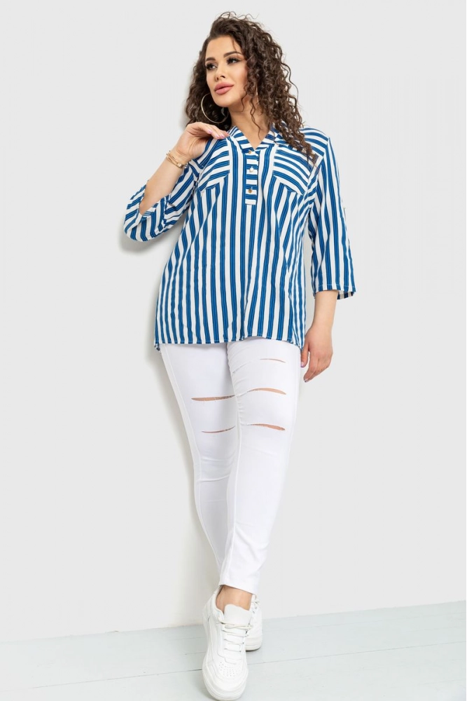 Купити Блуза в смужку, колір синьо-білий, 230R96-5 оптом - Фото №1