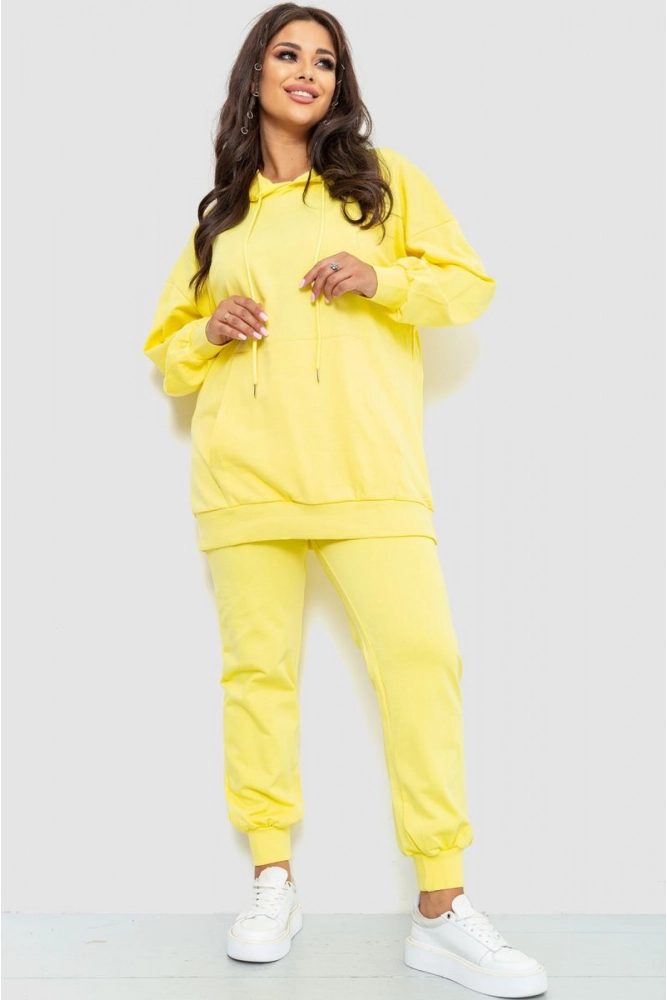 Купити Спорт костюм жіночий однотонний двонитка  -уцінка, колір жовтий, 186R8854-U-7 - Фото №1