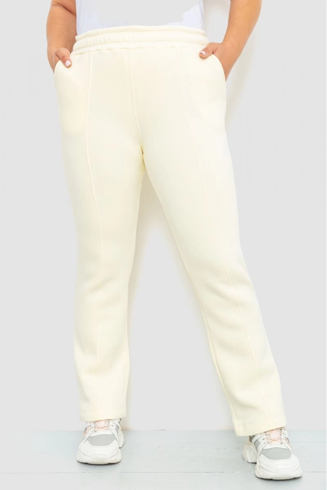 Купить Спорт штаны женские на флисе, цвет молочный, 102R7706 - Фото №1