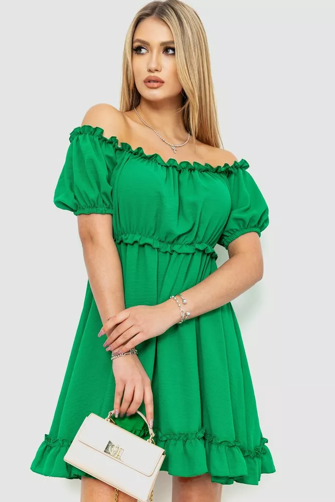 Купити Сукня однотонна коротка, колір зелений, 186R044 оптом - Фото №1