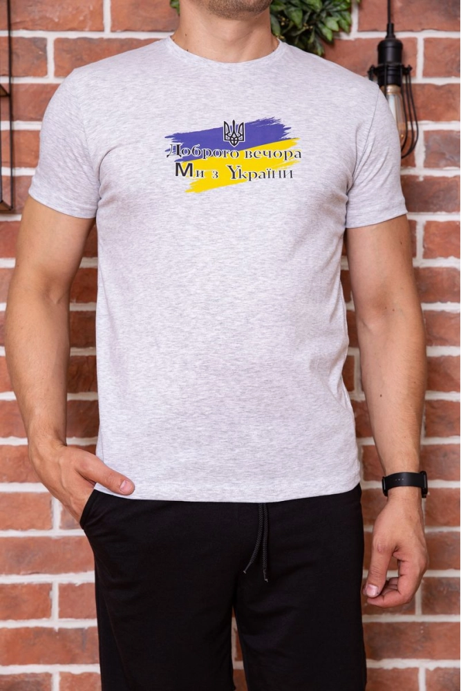 Купить Мужская футболка с патриотическим принтом цвет Светло-серый 155R003 - Фото №1