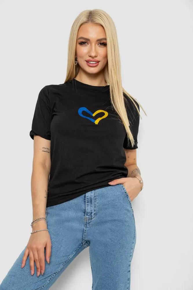 Купити Футболка жіноча з принтом, колір чорний, 238R330-1 - Фото №1
