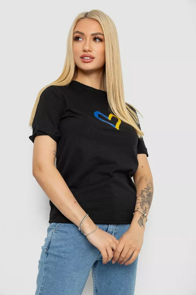 Купити Футболка жіноча з принтом, колір чорний, 238R330-1 - Фото №3