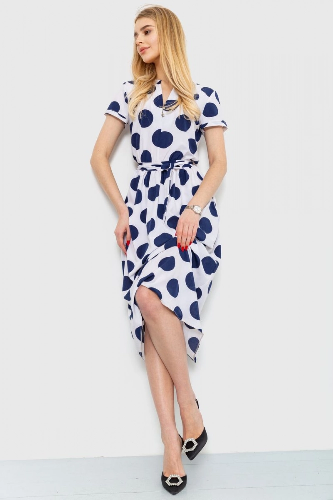 Купити Сукня у горох, колір синьо-білий, 230R006-5 оптом - Фото №1