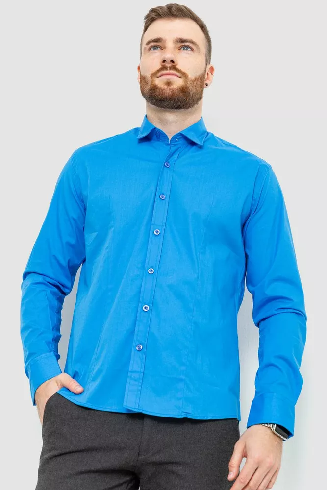 Купить Рубашка мужская однотонная классическая, цвет голубой, 214R201602 оптом - Фото №1