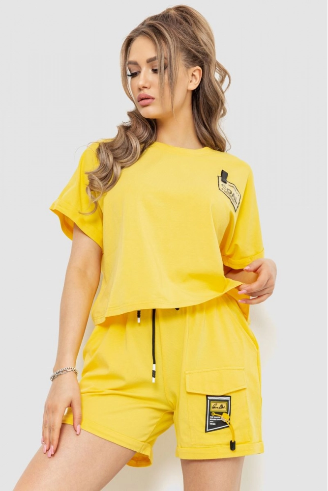 Купить Костюм женский повседневный футболка+шорты  -уценка, цвет желтый, 198R122-U-3 - Фото №1