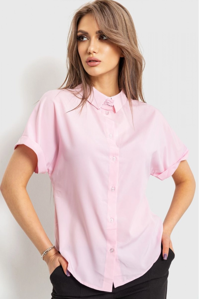Купити Блуза однотонна, колір рожевий, 230R100-2 - Фото №1