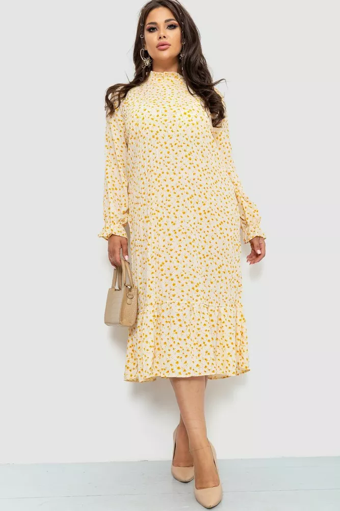 Купити Сукня шифонова з принтом, колір молочно-гірчичний, 204R201-1 - Фото №1