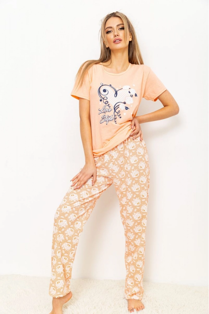 Купити Жіноча піжама з принтом, колір персиковий, 224R3697 оптом - Фото №1