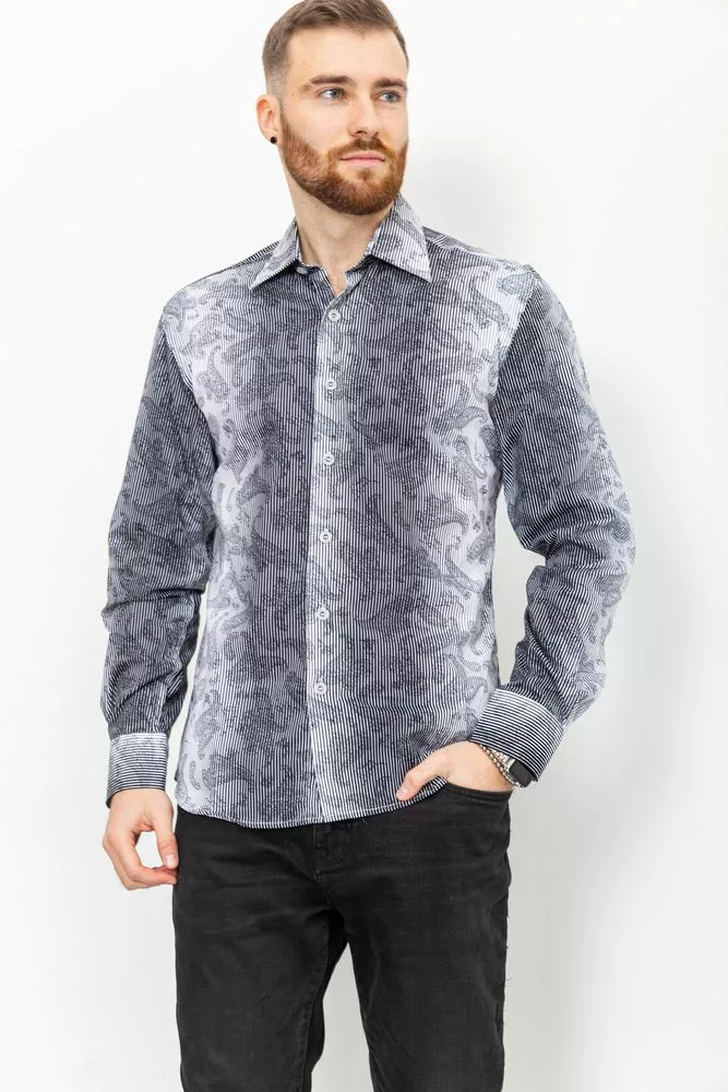 Купить Рубашка мужская в полоску, цвет черно-белый, 131R140125 - Фото №1