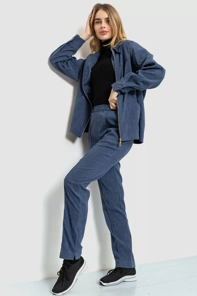 Купити Костюм жіночий однотонний вельвет, колір джинс, 230R2001 оптом - Фото №1