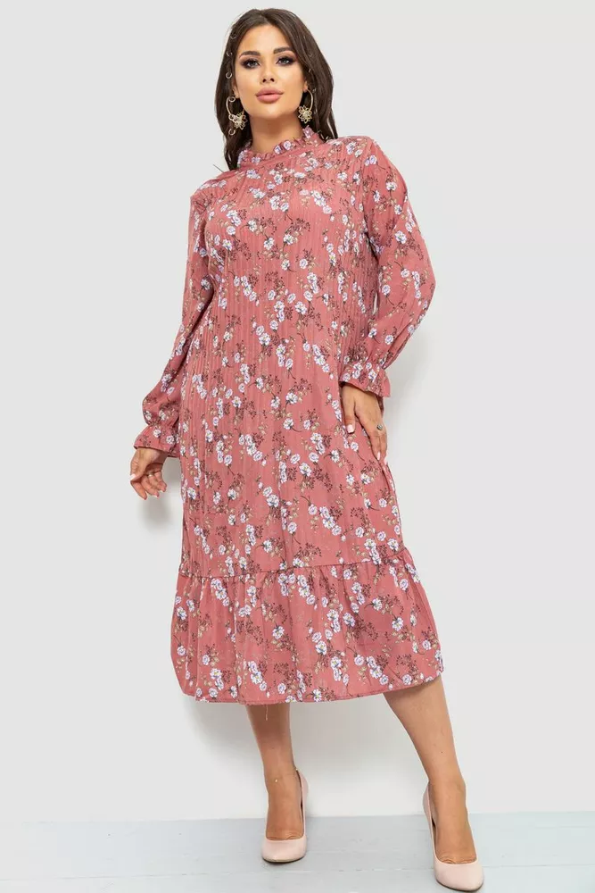 Купити Сукня шифонова з принтом, колір сливовий, 204R201-1 - Фото №1