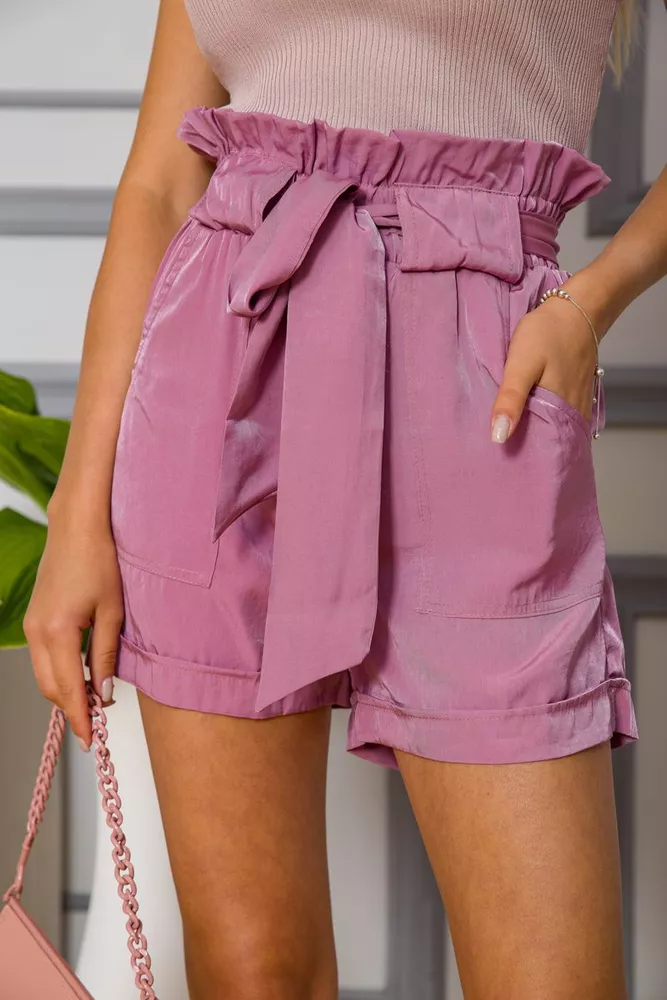 Купить Женские шорты на резинке, с поясом, цвет Сливовый, 102R305 - Фото №1