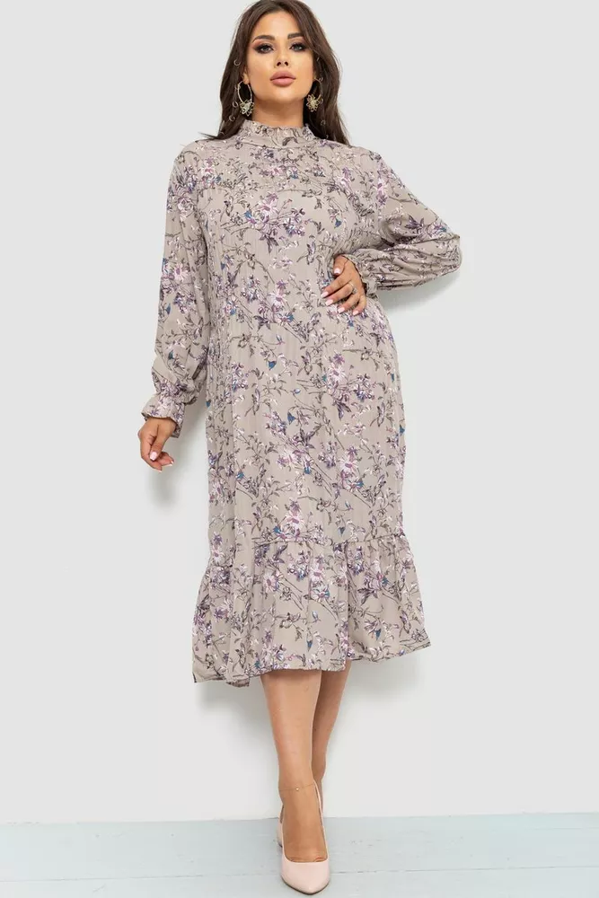 Купити Сукня шифонова з принтом, колір мокко, 204R201-1 - Фото №1