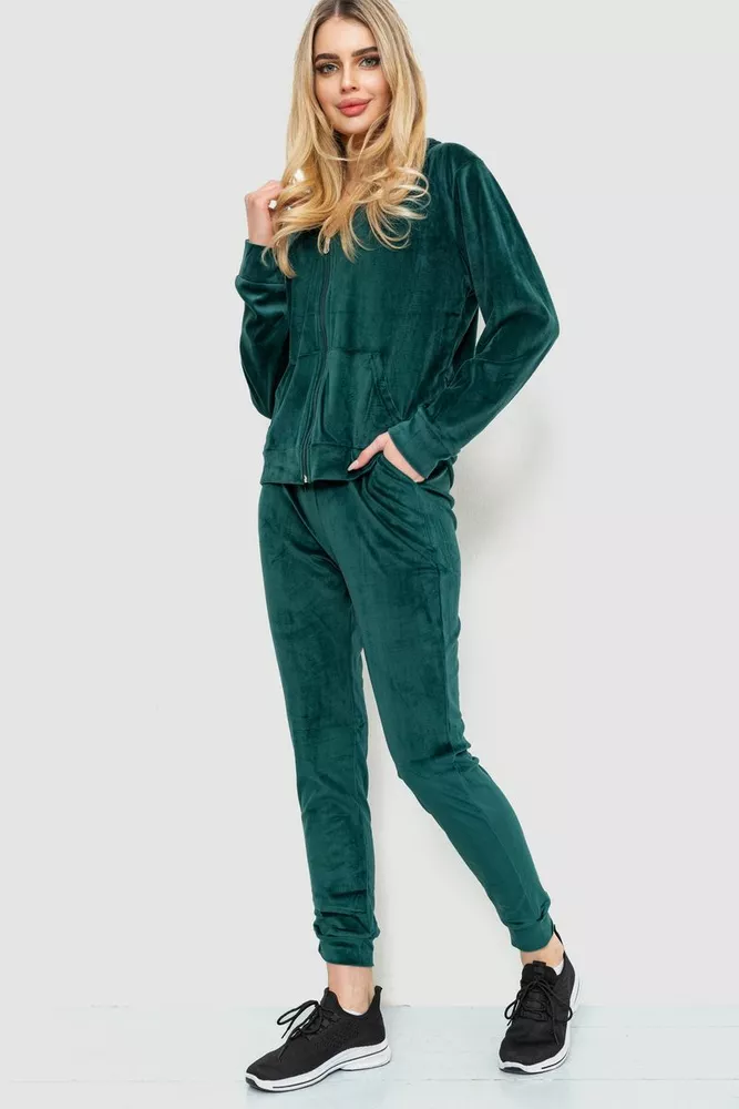 Купить Спорт костюм женский велюровый, цвет темно-зеленый, 244R20304 оптом - Фото №1