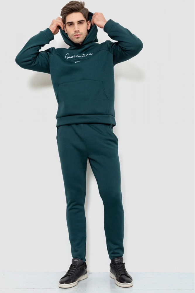 Купить Спорт костюм мужской на флисе, цвет темно-зеленый, 238R57160 - Фото №1