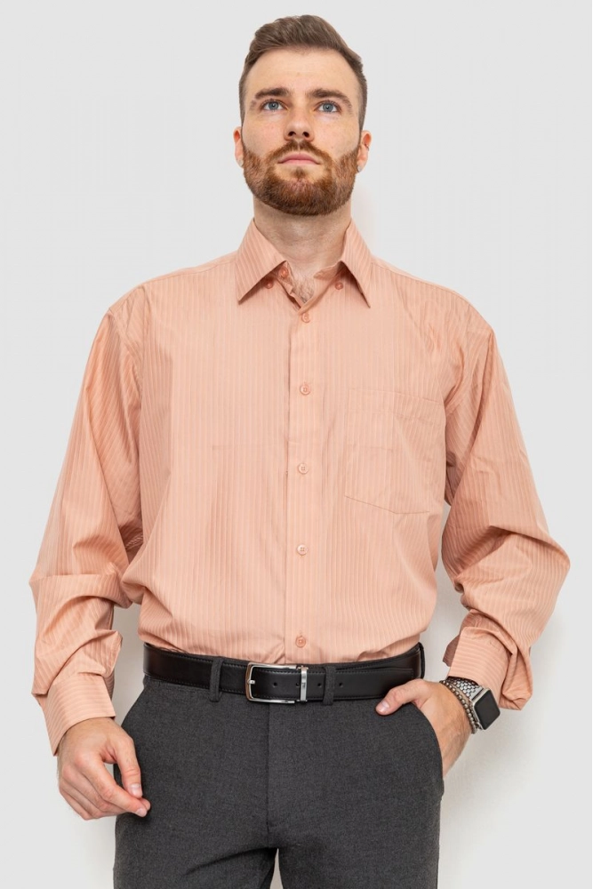 Купить Рубашка мужская в полоску классическая, цвет темно-персиковый, 201R106 - Фото №1