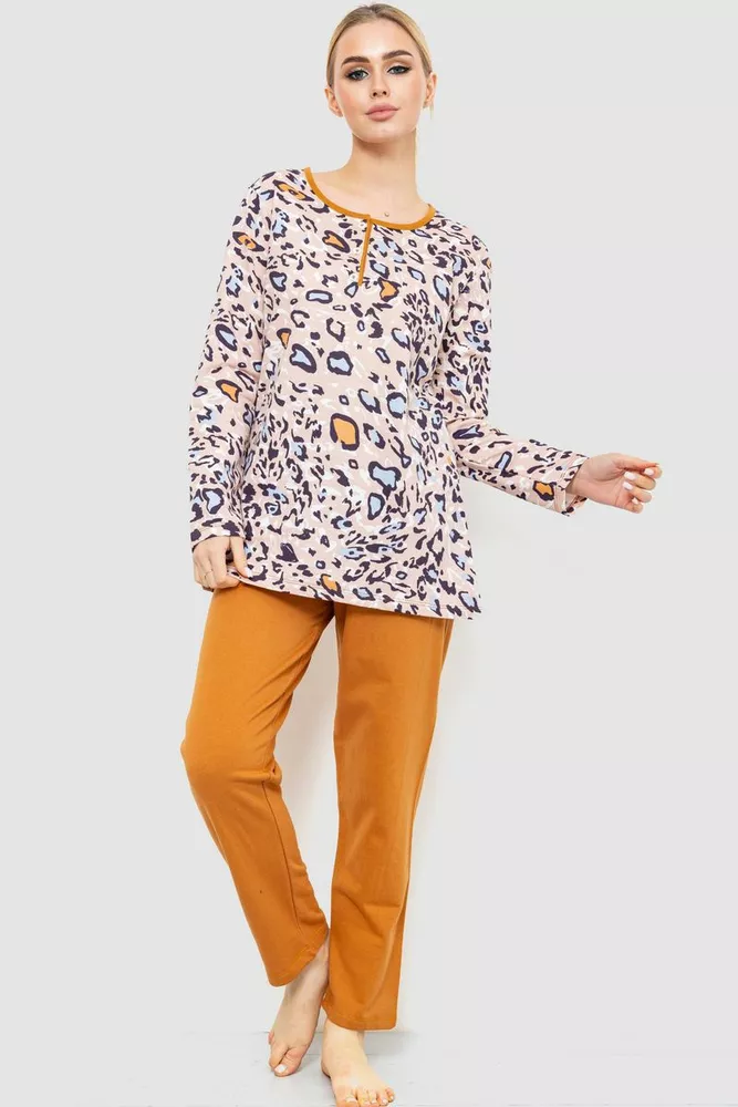 Купити Піжама жіноча утеплена, колір пудрово-коричневий, 219R004-1 - Фото №1