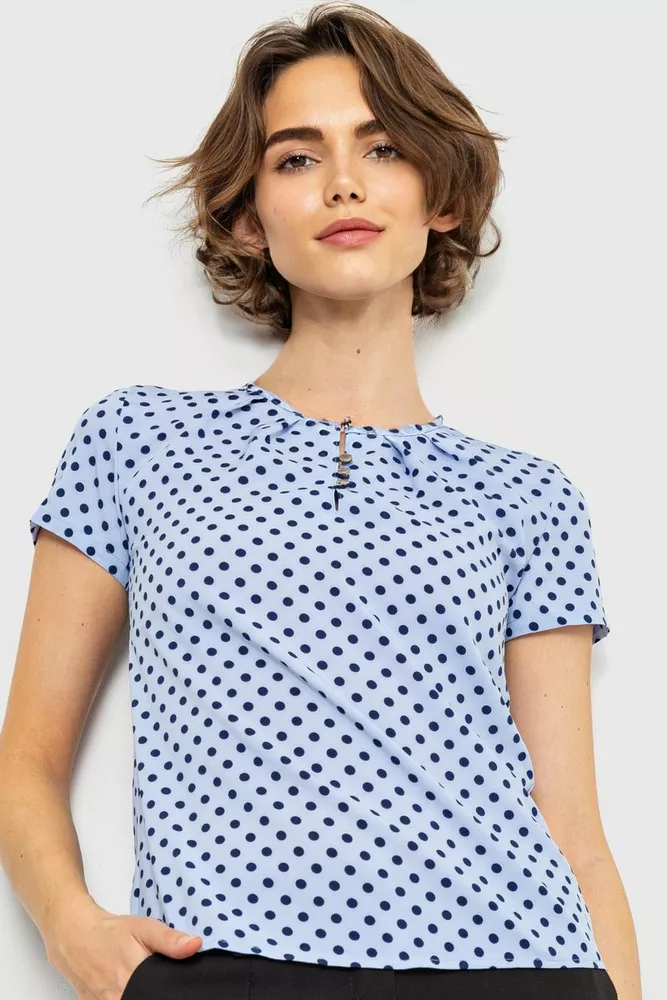 Купити Блуза в горох, колір блакитний, 230R112-8 оптом - Фото №1