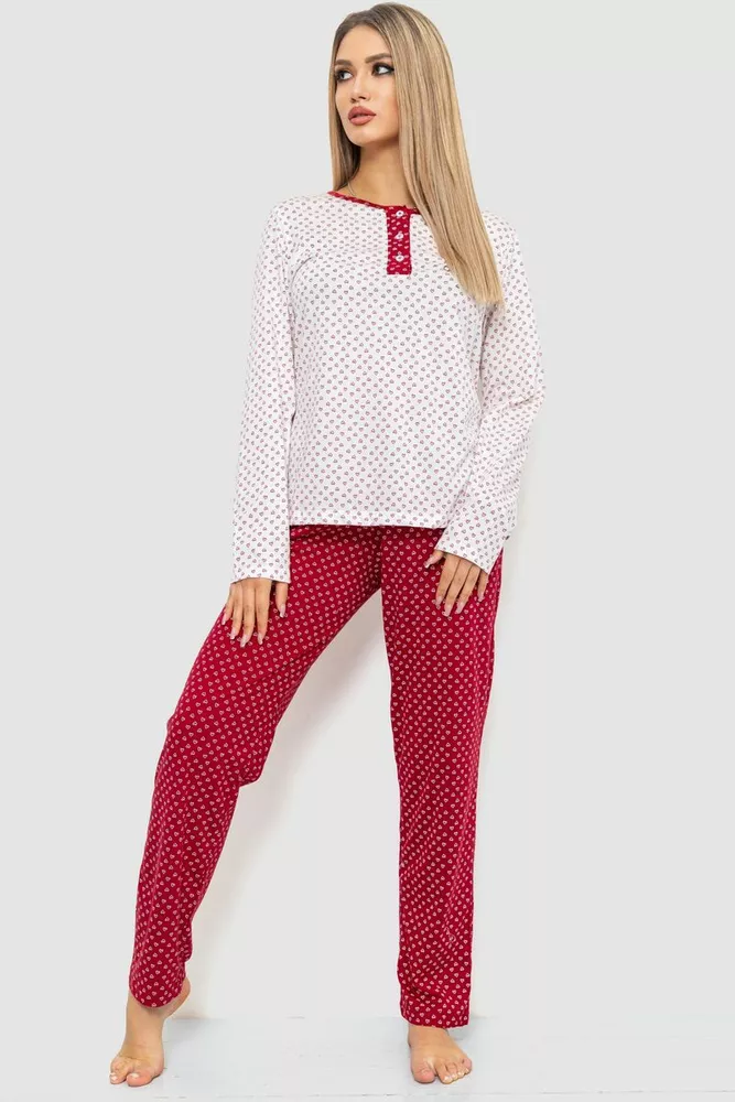 Купити Жіноча піжама з принтом, колір молочно-бордовий, 219RP-10120 - Фото №1