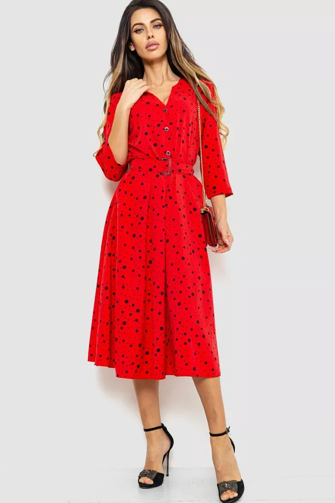 Купити Сукня софт з поясом, колір червоно-чорний, 230R032-4 - Фото №1
