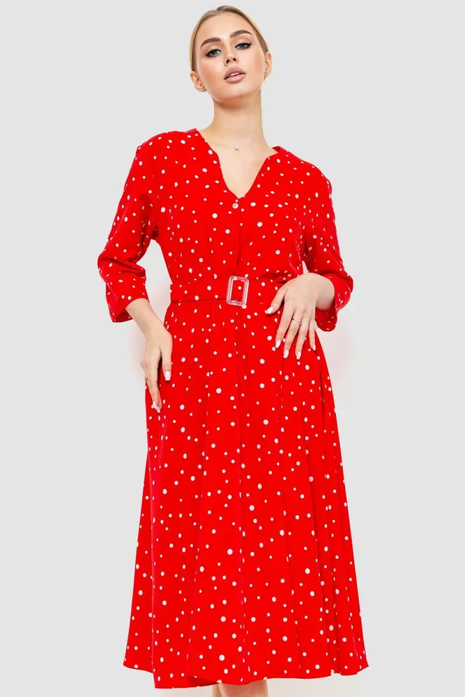 Купити Сукня софт з поясом, колір червоно-білий, 230R032-4 - Фото №1
