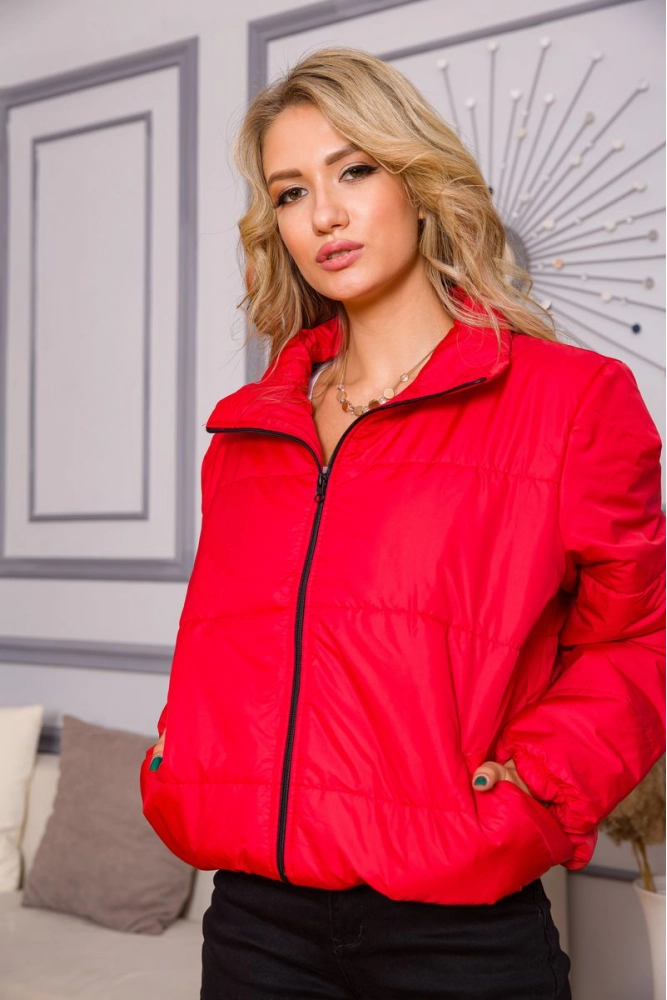 Купити Куртка жіноча стьобана 190R011, колір червоний, 190R011-1 - Фото №1