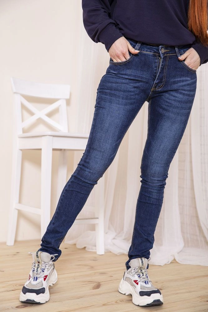 Купити Жіночі джинси скінні, синього кольору, 129R603 оптом - Фото №1