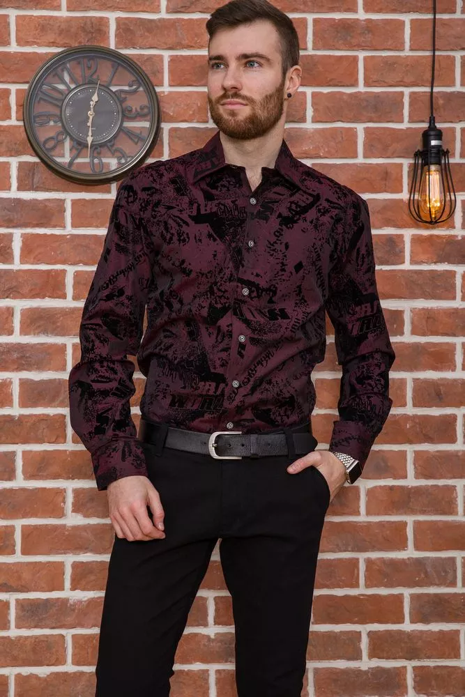 Купить Рубашка мужская, цвет бордово-черный, 131R143871 - Фото №1